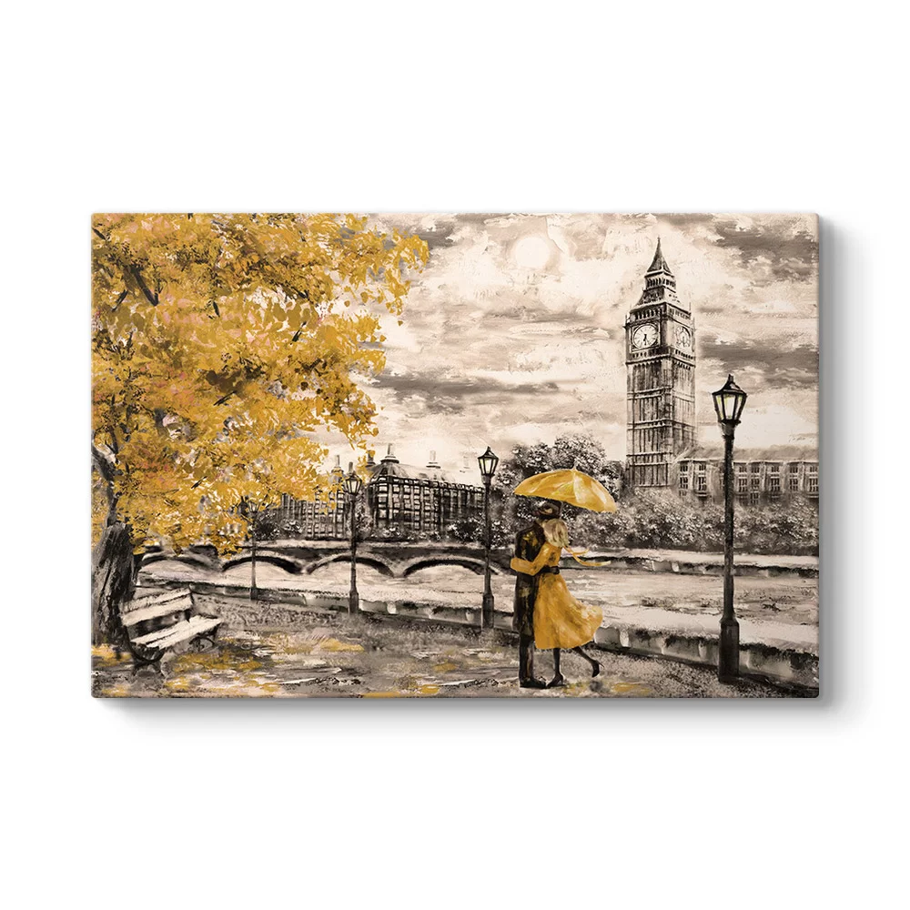 Big Ben ve Sarı Yapraklar Kanvas Tablo - Model 1